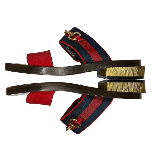 Gucci Querelle Red Suede Web Stripe Slide Heeled Wooden Sandals Women Size 36.5 - Picture 5 of 11